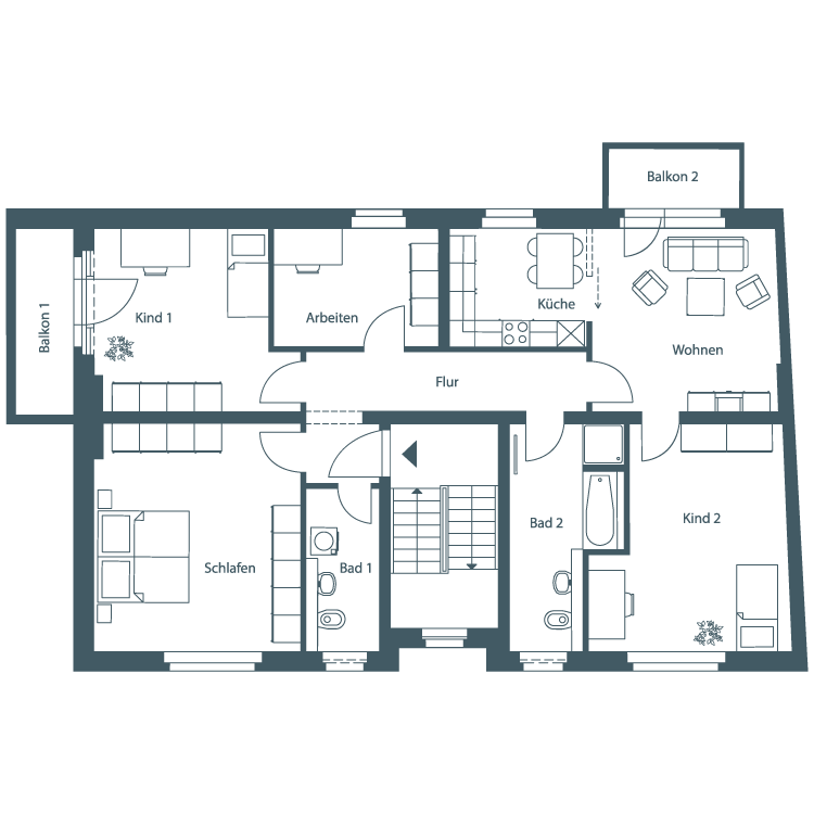 WOBAU Grundriss Reichelstraße Fünf-Raumwohnung