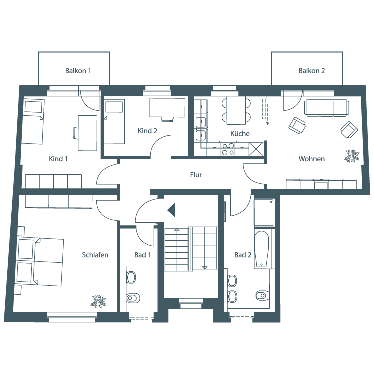 WOBAU Grundriss Reichelstraße Vier-Raumwohnung