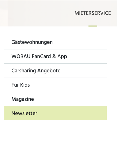 Newsletter Finder im Hauptmenü