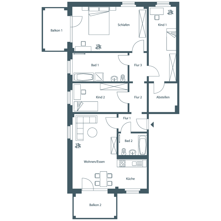 WOBAU Grundriss Vier-Raumwohnung Neu-Olvenstedt